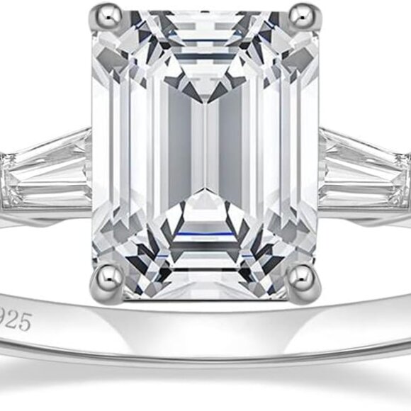 Sterling Silver 3-Stone Engagement Ring with Cubic Zirconia Size 7 - Picture 1 of 5